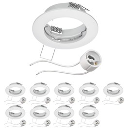 ledscom.de FERE Ceiling Mounting Frame Matt White (LED/Halogen/GU10/MR16/PAR16/50 mm) Including GU10 Socket Pack of 10