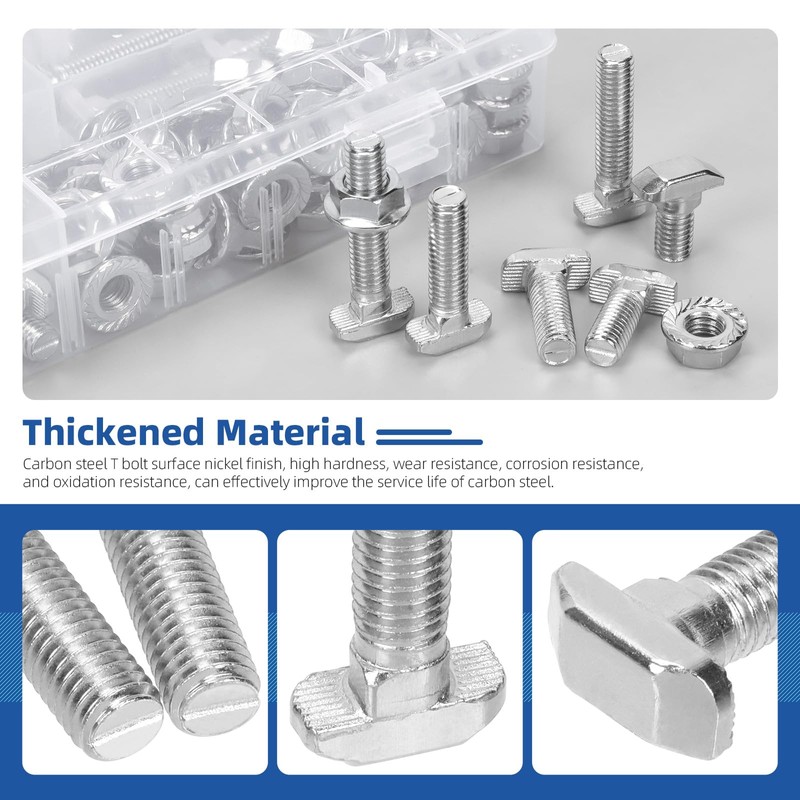 Glarks 120pcs M8 T Slot Drop-in Bolt with Hexagon Flange