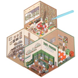 Furrbudie 4Sets DIY 3D House Stickers Set Make Your Own Sticker Book Store Coffee Shop Restaurant Bookstore 3D House Sticker Set Funny Cartoon Scene Stickers for Relief Stress Pass The Time (E)