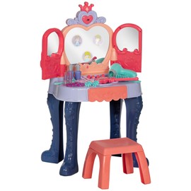 Qaba Kids Vanity Set with Mirror and Stool, Toddler Makeup Table with Music, Light, Drawer, Hair Dryer, 20 Makeup Accessories, Girls Vanity for Ages 3-6, Multicolor