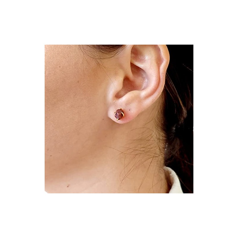 raw tiny ruby stone stud earring 4-6mm solid 925 sterling