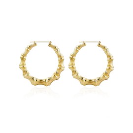 Gold Bamboo Earrings 90s Large Bamboo Hoop Earrings for Women Trendy 90s Outfits for Women Hip Hop Jewelry Gifts (B:silver 2.5inch)