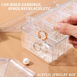 Acrylic Jewelry Box Organizer, Clear Jewelry Organizer and Storage with 30 Portable Anti Tarnish Jewelry Bags, Jewelry Travel Bag for Rings,Necklaces, Earrings Organizer for Women Girls, Clear