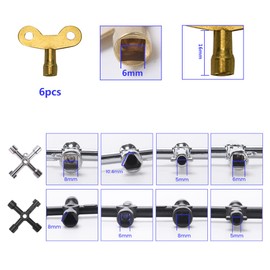 VooGenzek 8 Piece Tool Key Set, Universal Key for Plumbers, 4-Way Service Cross Key, Triangle Key, Used for Electricity Meter, Water Meter, Gas Meter, Radiators