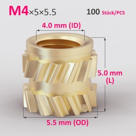 M4 Threaded Inserts for 3D Printing 100pcs M4 x 5 x 5.5mm Brass Melting Nuts for Plastic Parts