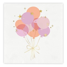 Slant Collections Birthday Party Beverage/Cocktail Disposable Paper Napkins with Gold Foil Embellishment, 20-Count, Balloons