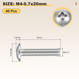 METALLIXITY Machine Screws Phillips Head(M4-0.7x20) 40Pcs, 304 Stainless Steel Round Head Phillips Drive Furniture Bolts - for Woodworking & Furniture Assembly, Silver