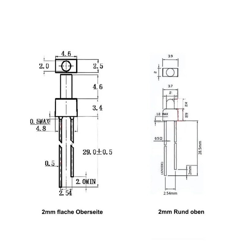 Cleiscry 100 pieces 2 mm multicoloured flat top, diffused LED