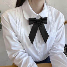 Mantieqingway Bow Ties for Women, School Uniform Pre Tied Bowties Adjustable Solid Color Girls Bow Tie for T-shirt Accessory (Black)