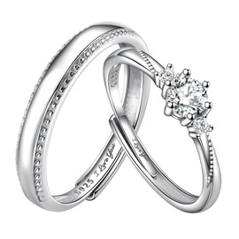 Whoiy Verlobungsring Paar Ring Set Silber 925 Paarringe für Sie und Ihn Set mit Zirkonia, Verstellbar Versprechen Verlobungsring Hochzeitsring, Paare Offen Eheringe Band Ring mit Geschenkbox