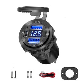 72 W USB Outlet 12 V 5 in 1 Car Charger Socket with ON/Off Switch LED Voltmeter 3 Charging Port for RV Boat Marine Vehicle