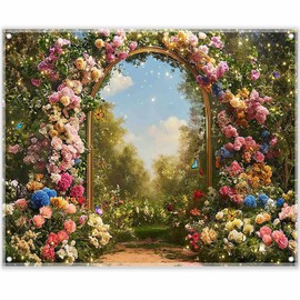 ZTHMOE 10x8ft Fabric Spring Enchanted Garden Backdrop Fairytale Forest Floral Butterfly Wonderland Oil Paint Photography Background Girl Kids Birthday Decor Photo Banner