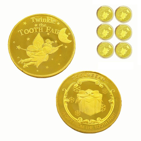 Tooth Fairy Coins Reward Commemorative Coin Collection Experience Gift for Lost Teeth Kids(6pcs)
