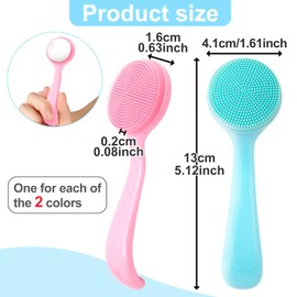 Pndeyo 2pcs Silicone Face Cleaning Brushes, Skin-Friendly Manual Facial Exfoliator Brushes, Deep Cleanding Facial Cleanser Brushes for Blackhead, Whitehead, Dead Skin- Blue & Pink