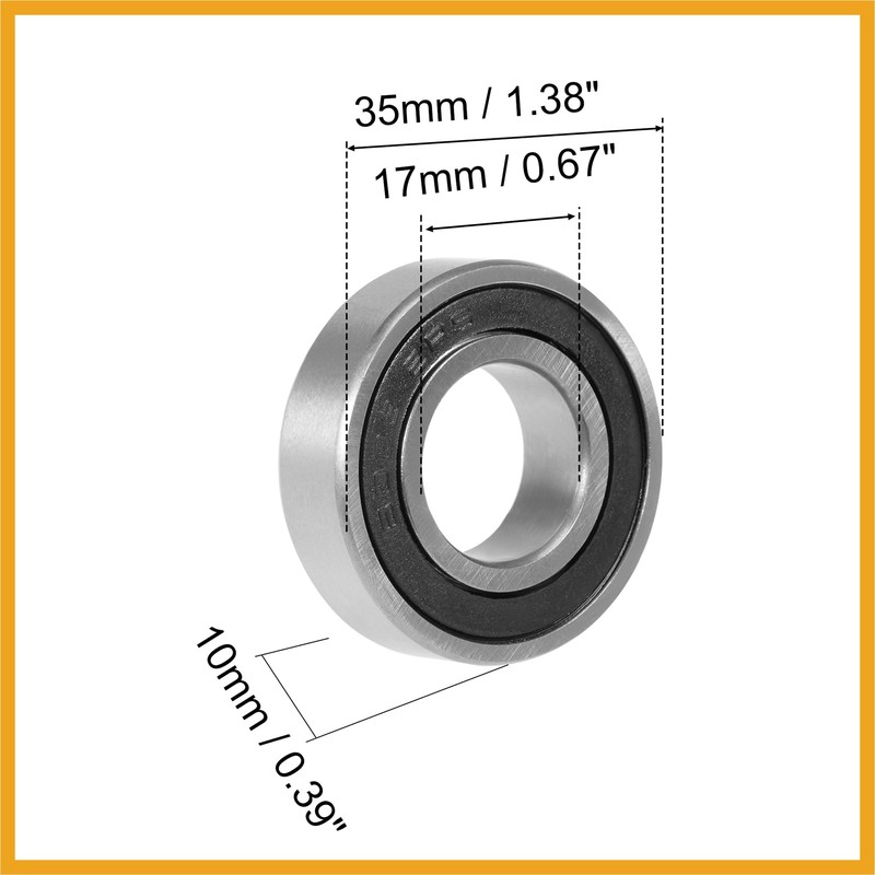 Partuto 2 Pcs 6003-2RS Deep Groove Ball Bearing 17x35x10mm Double