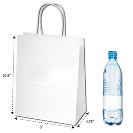 Flexicore Packaging White Kraft Custom Printed Paper Bags (8"x4.75"x10.5", 100)