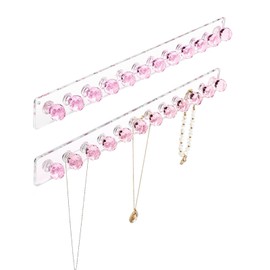 Yitaocity 2 Pack Necklace Holder Organizer with 12 Hooks, Acrylic Necklace Hanger Wall Mount, Jewelry Hooks for Necklaces, Bracelets, Chains, Earrings, Rings, Keys (Pink)