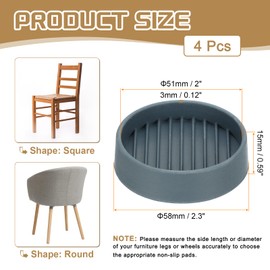 PATIKIL 2.3 Inch Rubber Furniture Pads, 4 Pack Non-Slip Furniture Coasters Round Anti Skid Caster Cups Furniture Feet Cup Floor Protectors for Bed Couch Stoppers, Gray