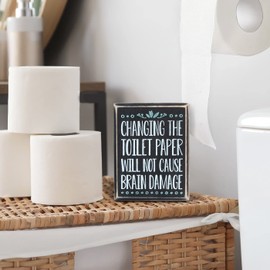 J JACKCUBE DESIGN Rustic Black Wooden Funny Bathroom Classic Sign Box, Changing The Toilet Paper Will Not Cause Brain Damage- Home Décor Signs with Sayings - MK1067A