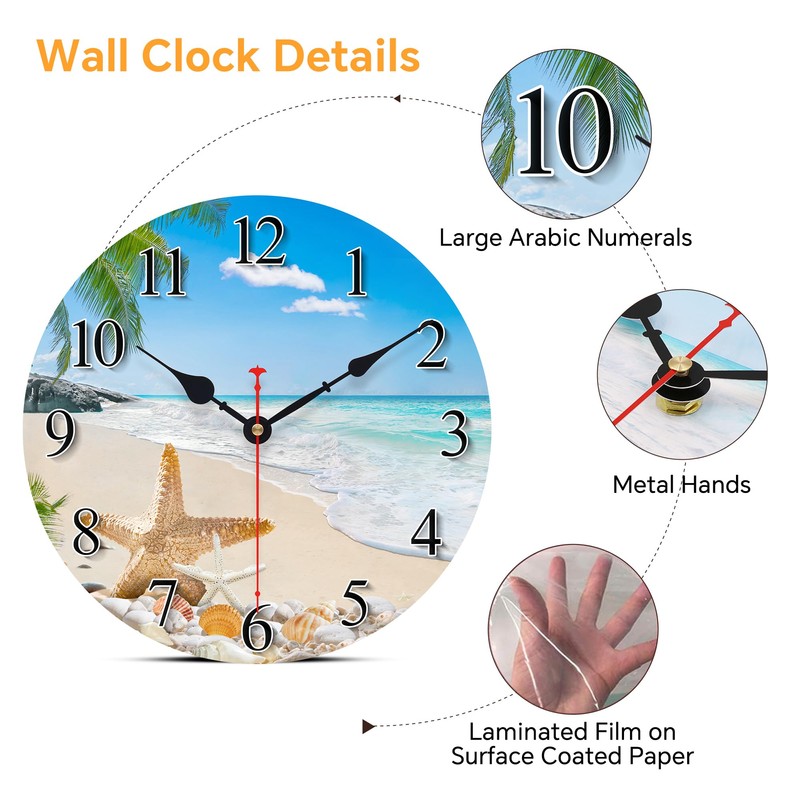 Toudorp 14 Inch Coastal Ocean Wall Clock with Seashell Design