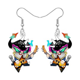 DUOWEI Funny Rock Gnomes Dangle Earrings Acrylic Electric Guitar Player Design Colorful Unique Musical Punk Jewellery Gnome Gifts for Women Mom Music Lovers Charms (Colorful)