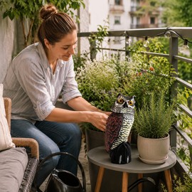 Fake Owl Decoy for Garden Yard Outdoor - Rotating Head Decorative Owl Statue for Patio, Farm and Landscape Display