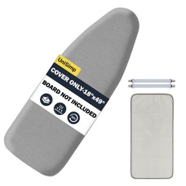 UniSimp Ironing Board Cover and Pad 18x49- Extra Thick Natural Cotton, Scorch and Stain-Resistant Iron Board Cover, Wide Ironing Board Cover with Metal Fasteners Heavy Duty Heatproof Elastic Edge