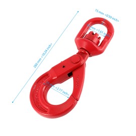 SEHOI 3.15 Tons 3/8 Inch Swivel Self-Locking Hook, Grade 80 Alloy Steel Heavy Duty Swivel Lifting Hook, 6945 Lbs Swivel Eye Hook for Industry Ship Building,Red