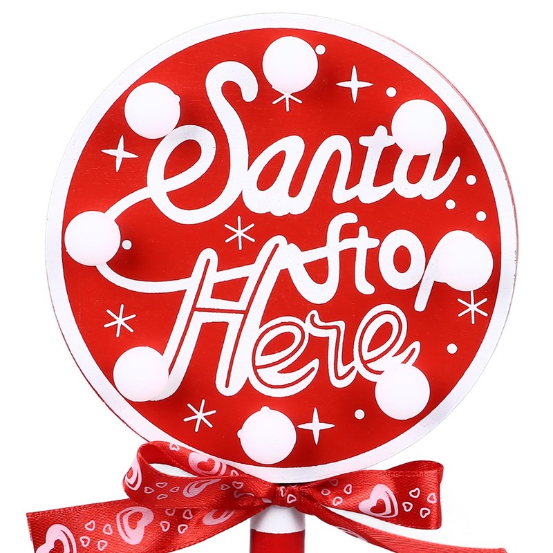 Christmas Stop Here Decor Metal Solid Wood LED Delicate Santa