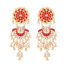Efulgenz Indian Jewelry Bollywood Antique Beaded Crystal Kundan Floral Big Dangle Chandelier Earrings