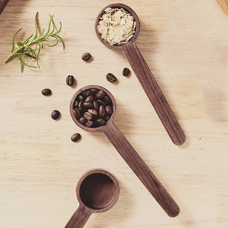2Pcs Walnut Coffee Bean Measuring Spoon Food Grade Salt Spoon