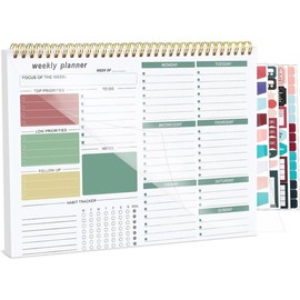 Weekly To Do List Notepad, Weekly Desk Planner with 52 Tear Off Sheets Undated Weekly Planner Habit Tracker & Productivity Organizer for Home and Work（8.5''x11''）-Pink:_Green