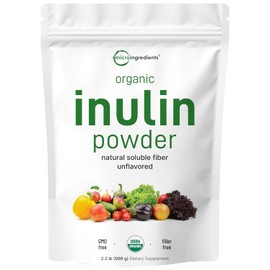 Inulina orgánica FOS en polvo (alcachofa de Jerusalén), 2.5 libras (34.5 oz), Inulina para hornear, Soporte intestinal prebiótico, Salud de colon e intestinal, Fibras solubles en agua naturales para batidos y bebidas, vegano.