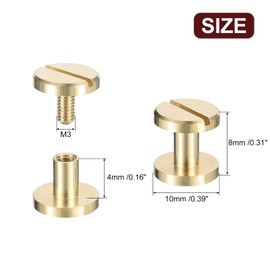 sourcing map 25Pack Brass Chicago Screws, 4x10mm Flat Head Screw Back Binding Post Nail Stud Rivets for DIY Leather Craft Belt Strap, Gold