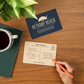 Visit Bethany Beach, Where the Sun Sets on Delaware (4x6 Birch Wood Postcards, 2-Pack Stationary, Rustic Home Wall Decor)