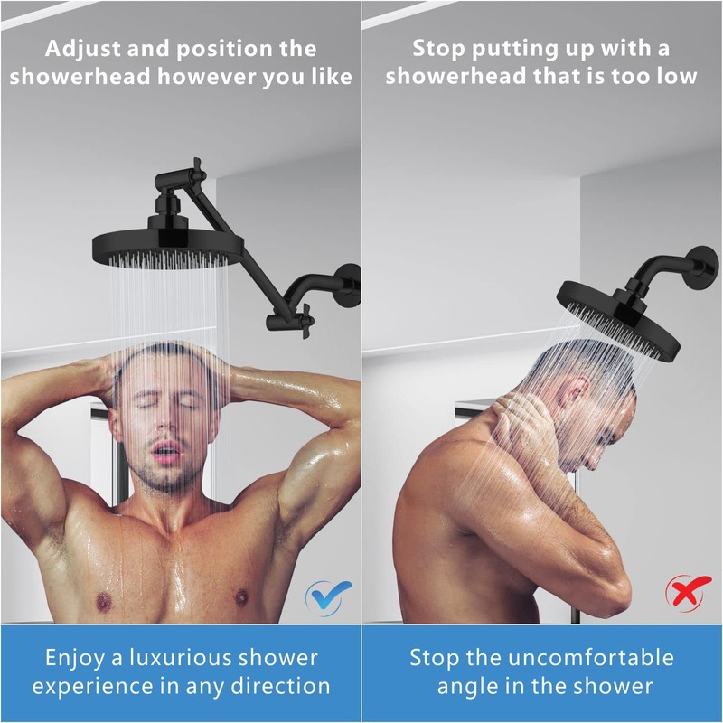 Nuodan Shower Head Extension Arm - 11" Solid Brass Shower