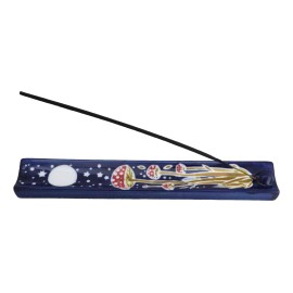 Ceramic Starry Night Moon Toadstool Mushrooms Forest Incense Burner Figurine