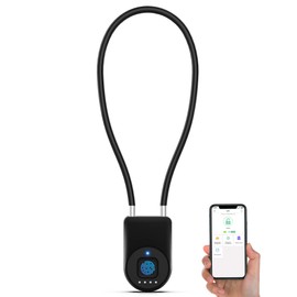 Anweller Fingerprint Cable Lock, 14" Long Shackle Small Padlock, Keyless Entry Biometric Bluetooth Smart Waterproof Combination Pad Lock for Gate Outdoor Fence Fridge Cabinet Locker Pool Bike - Black