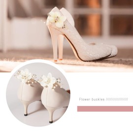 1 par de pinzas para zapatos con perlas de flores, hebillas para zapatos de novia, diamantes de imitación, decoración de zapatos florales, accesorios para zapatos para mujer, zapatos de tacón alto, zapatos planos, Diamante de imitación aleación Perla