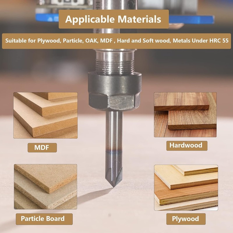 SpeTool Chamfer Router Bit, 4 Flutes, V Groove, 60 Degree