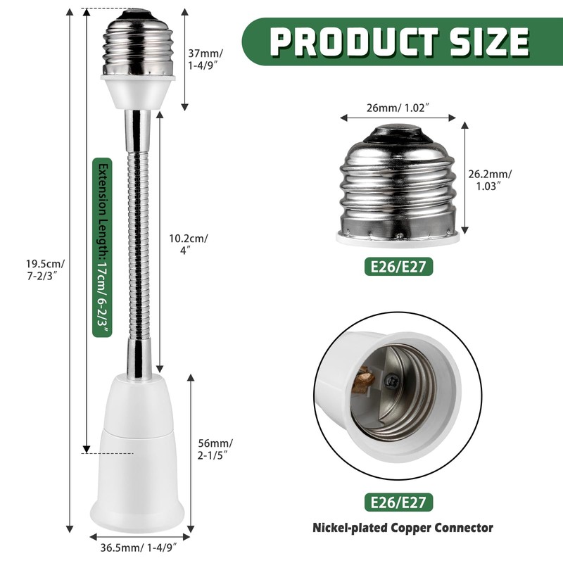 Light Socket Extender Adapter,Flexible Extension Lamp Socket Adapter,Standard Bulb Screw