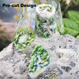 AuriicLeaf Stone Landscape PET Tape Set, 6 Rolls Pre-Cut Garden Scenery Stickers for Scrapbooking, Journaling, DIY Crafts, and Gift Wrapping