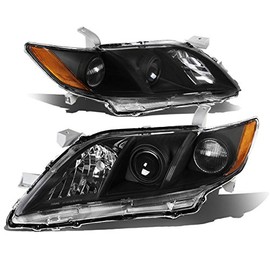 DNA MOTORING Pair of Projector Headlights Compatible with 07-09 Camry, Not Fit Hybrid Model, Black Amber, HL-OH-TCA07-BK-AM