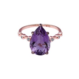 925 Sterling Silver Rose Gold Plated Designer Ring for Women Purple Amethyst Gemstone Modern Fashion Jewellery Cubic Zirconia Rings Gift for Her, Gemstone Precious metal gemstone, Amethyst
