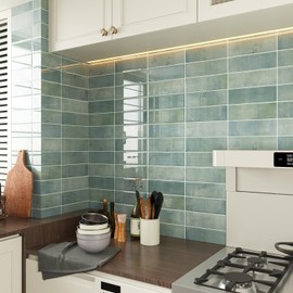 VaryStyle Gradient Green Peel and Stick Backsplash Tiles 12"x12" Renter Friendly Self Adhesive Stick on Backsplash for Kitchen Bathroom Waterproof Back Splashes 3D Rectangle Marble Wall Tiles 6-Sheet