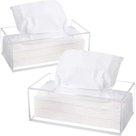 2PCS Acrylic Tissue Box Holder, Clear Napkin Tissue Boxes Modern Simple Desktop Facial Tissue Case Paper Dispenser for Bathroom Bedroom Home Farmhouse Office Hotel Car- 8.8 x 3.5 x 4.8 Inch
