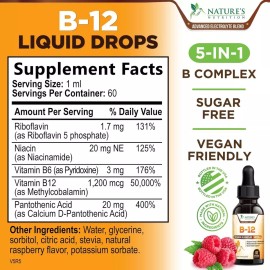 Vitamin B12 Sublingual Liquid Drops 1200mcg Natural Energy Booster (2 oz) | Gotas líquidas sublinguales de vitamina B12 1200 mcg Natural Energy Booster (2 oz)