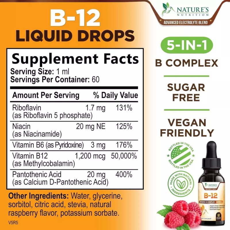 Vitamin B12 Sublingual Liquid Drops 1200mcg Natural Energy Booster (2
