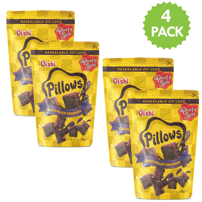 Oishi Pilows Choco-Filled Crackers Party Size, 5.29 oz, 4 Packs