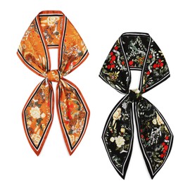 vimate Orange Satin Hair Scarf-Ladies Fashion Balck/Gold Handbag Scarf for Purse Handles Satin Hairband Ribbon Scarf for Neck (Style 74)